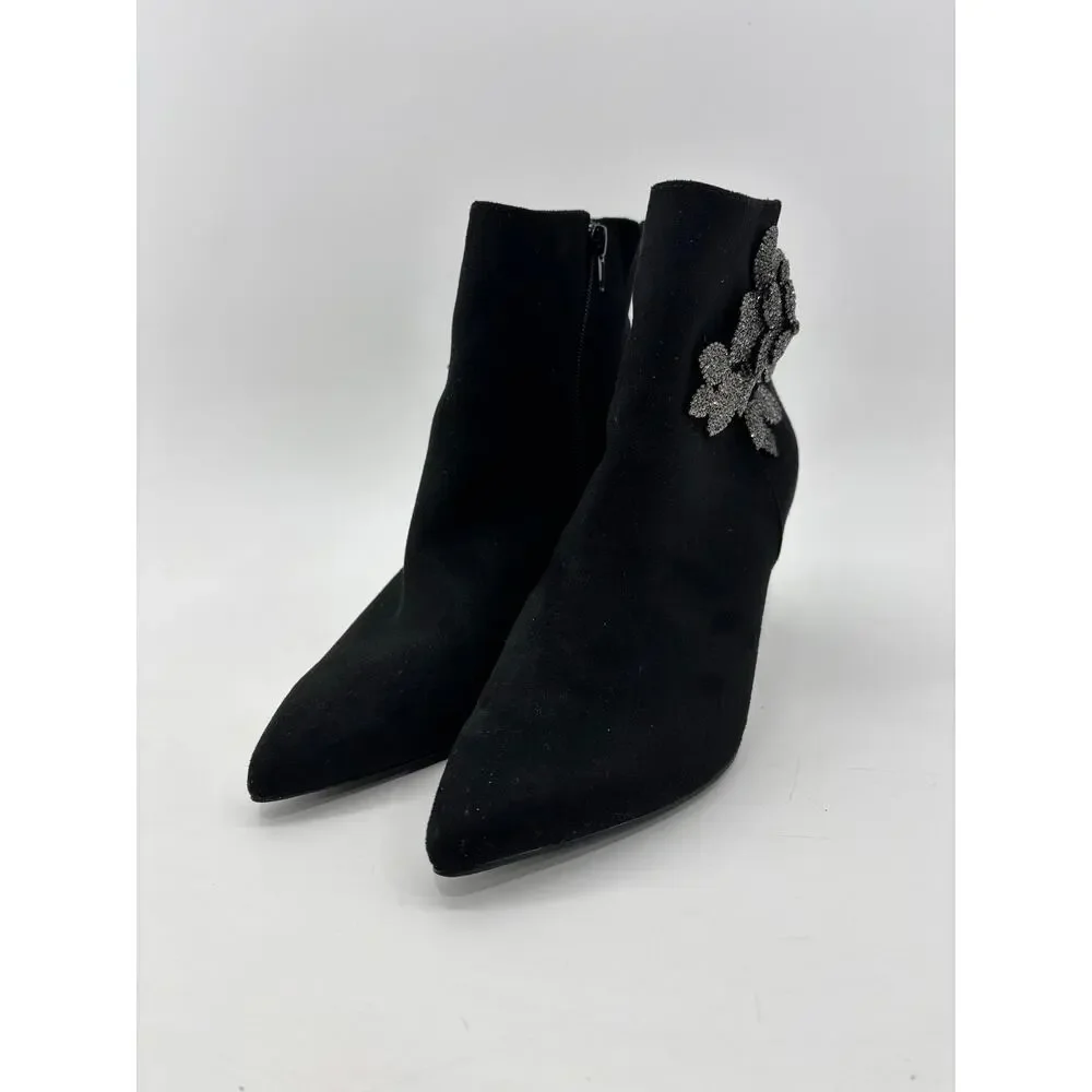 White House Black Market Size 9M Womens Black Booties Rhinestone Accents